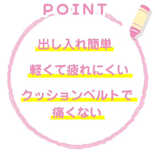 POINT 出し入れ簡単軽くて疲れにくいクッションベルトで痛くない