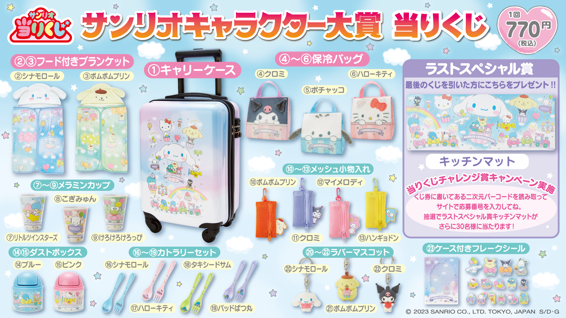 【新品・未開封品】サンリオ くじ キャラクター大賞2023 キャリーケースセット