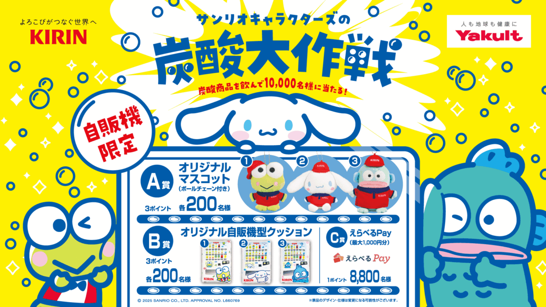 キリン・ヤクルトの自販機限定！サンリオキャラクターズコラボ